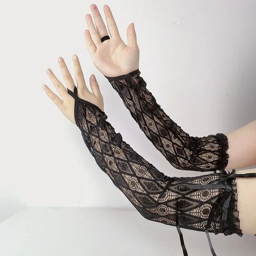 1 Pairs White Lace Embroidered Hollow-Out Gloves Women Sun P