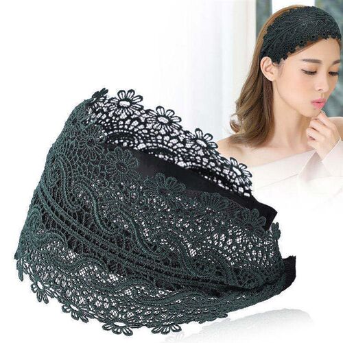 Wide Women Hairband Solid Lace Turban Solid Elastic Hair Ban