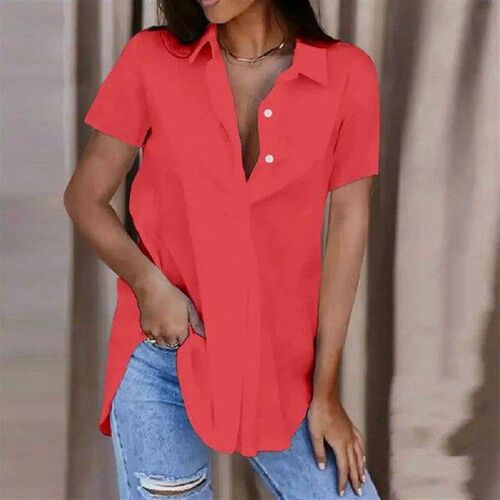 Comfortable Shirt Stylish Womens V-neck Office Shirt Loose
