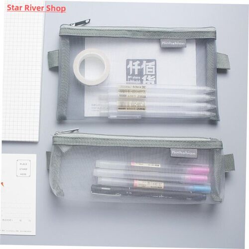 Simple Transparent Mesh Pencil Case Office Student Pencil Ca