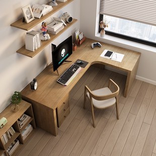 全实木拐角书桌L型学生家用办公桌大桌面卧室学习阅读学生写字桌