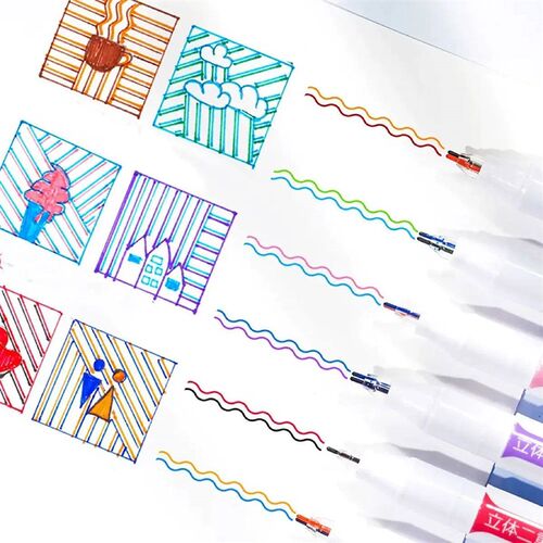 6pcs Double color Line Stereo Effect Colorful marker Pens, S