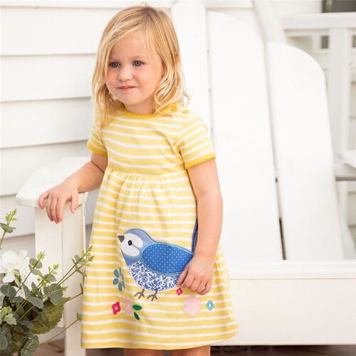 Jumping Meters Yellow White Striped Cartoon Dress Applique A