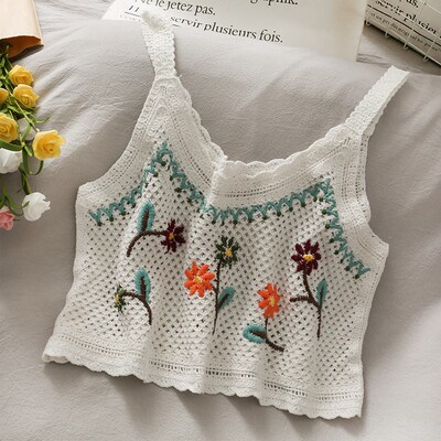 woman tanke vintage embroidery crop  camis for women floral