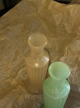 一枚橙 复古中古vintge玻璃绿玉奶黄玉色花瓶插花摆件温润玉净瓶