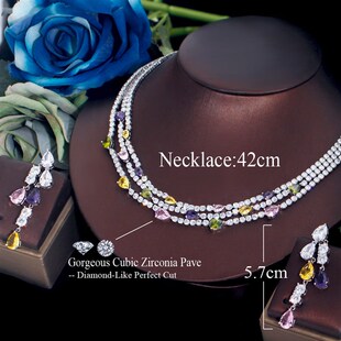 ThreeGraces Shiny Colorful Cubic Zirconia 3 Rows Multi Layer