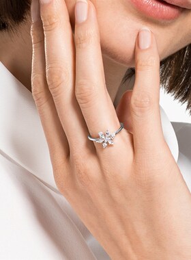 Elegant Temperament White Snowflake Flower Shaped Ring Simpl