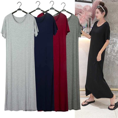 Summer and Autumn Womens Dress Modal Long Dress Short Sleev