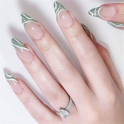French False Nails Full Cover False Nails Wavy Lines Stick