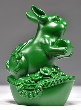 绿色木兔摆件生肖木头兔工艺品家居实木质雕刻桌面装饰品客厅摆设