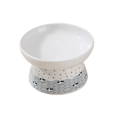 Ceramic Raised Cat Food Bowl dish Accessory Sturdy Cat Feedi
