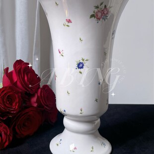 中古奶油翠花高温陶瓷23cm可水培花卉鲜花多头玫瑰百合芍药翠花