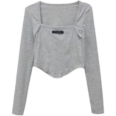 Autumn New Slim-fit Slimming Navel Exposed Solid Color Long-