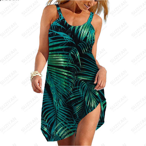 New Hawaiian Fashion Short Skirt Womens Loose Round Neck