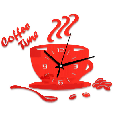 Creative Coffee Cup Shaped Wall Clock Modern Design 3D Mirro