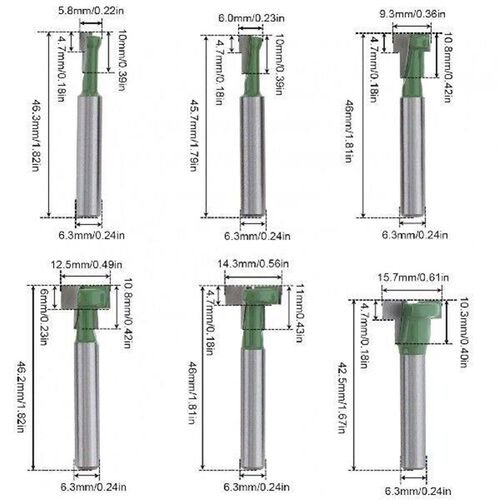 6pcs/set Tungsten Steel Keyhole Router Bits Set 1/4 Inch