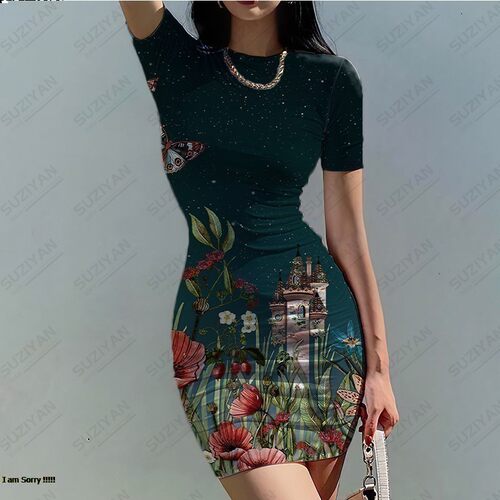 Summer New Fashion Tight Dress Womens Fashion D Printing
