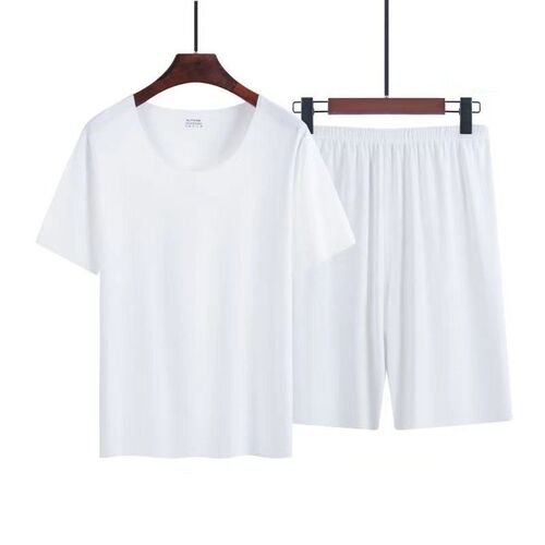 Ice Silk Mens Home Wear Suit l Seamless Round Neck Thin Sho