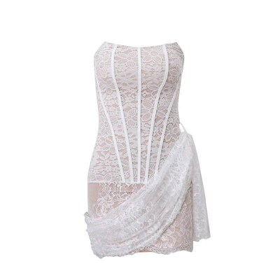 Candyhot Elegant Lace Strapless Sexy See-through Dress Banda