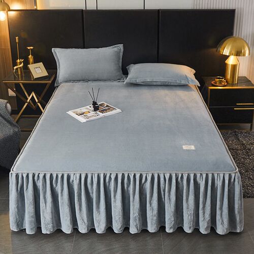 Warm Solid lor Bed Skirt Three-piece Single-piece ral Fleece