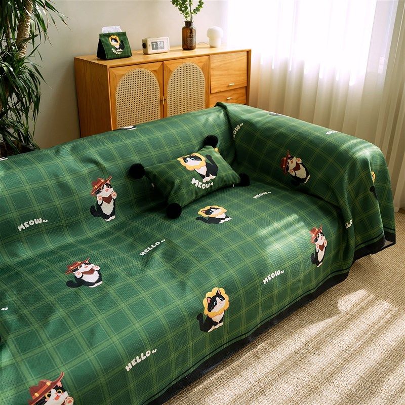 英伦小猫格纹复古客厅沙发巾沙发盖毯四季通用防滑罩防猫抓坐垫,居家布艺,沙发套,淘宝优惠券,粉丝福利购,淘宝优惠卷