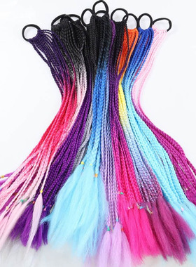 60cm Hair Color Gradient Dirty Braided tail Women Elastic Ha