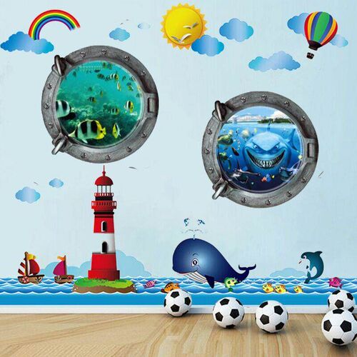 Cartoon dolphin underwater world ocean stickers wall sticker