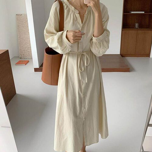 Chic Spring All-match Simple Lantern Sleeve Long Single-brea