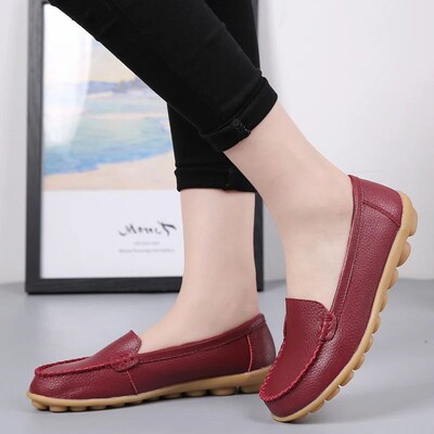 2023 Women Flats Ballet Shoes Woman Cut Out Leather Breathab