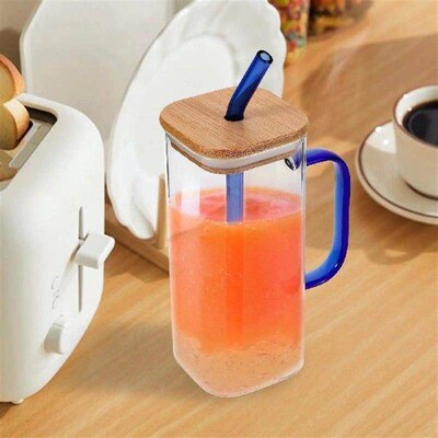 Clear Glass Cup With Straw Bamboo Lid 500ml Student