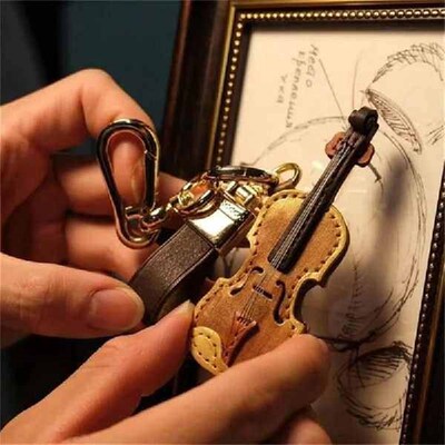 Leather Violin And Cello Keychain Mini Musical Instrument