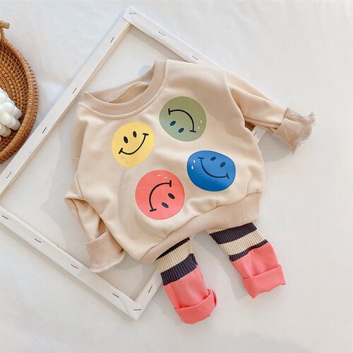 2022 Spring Kids Clothing Set Cartoon Long Sleeve Smile Blou
