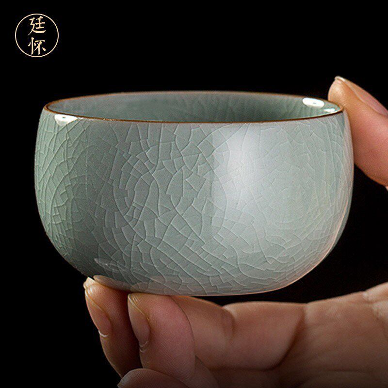 廷怀窑 李廷怀汝窑茶杯陶瓷品茗杯主人杯单杯汝州汝瓷开片 托底烧