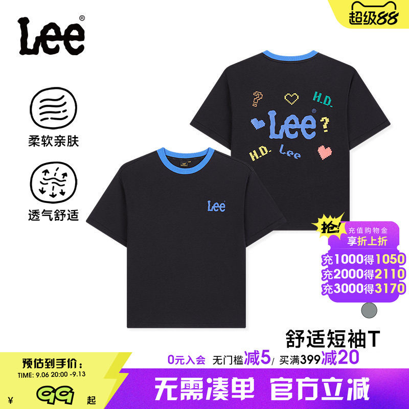 Lee kids儿童夏季纯棉短袖T恤男大童彩绘字母短袖上衣图片