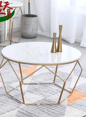 简约大理石圆形茶几家用客小具几欧式家办公室迷边厅你型小180316