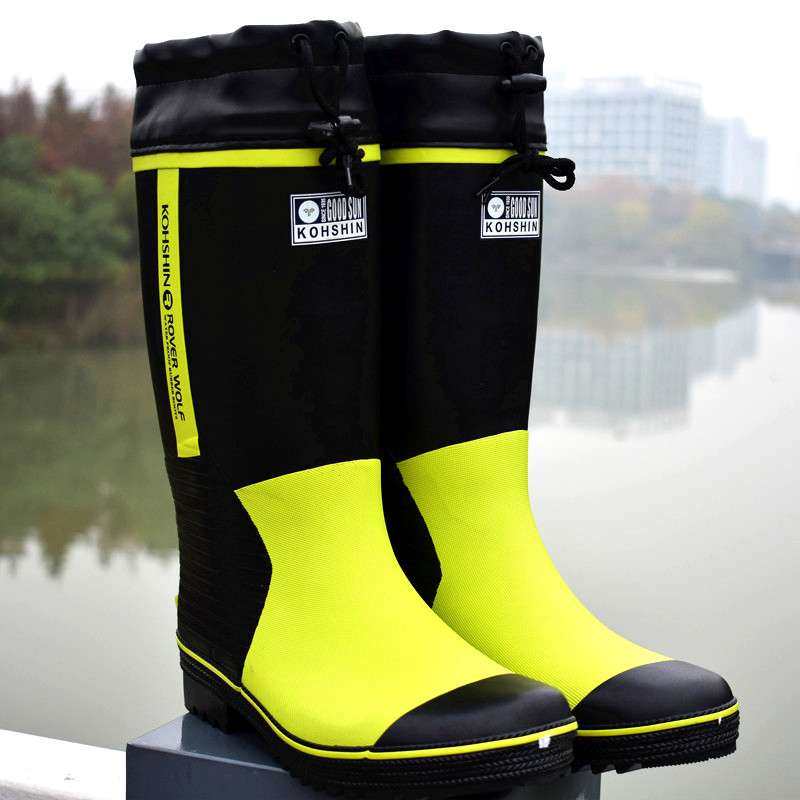 新品男款春夏高筒防臭防滑防水橡胶毛绒钓鱼轻便男款雨鞋雨靴西辰