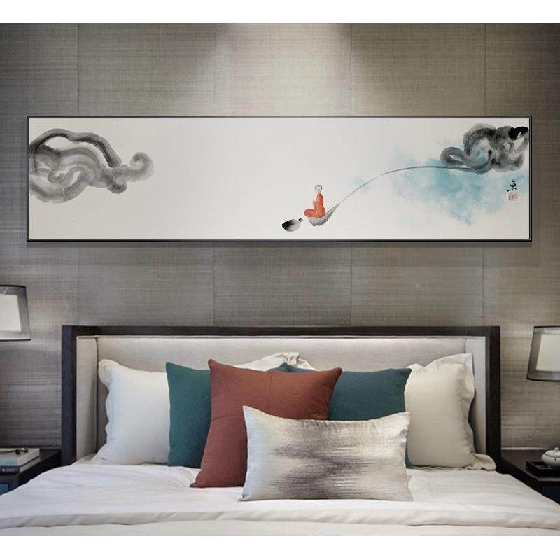 新中式意水禅墨卧室饰画长方形横幅客装厅国风店床头酒CT005壁画