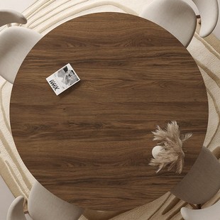 仿实木纹圆桌垫防水防油防烫高级感中式大圆形原木质色皮革餐桌布