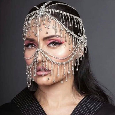 Fashion Charming Rhinestone Tassel Veil Masks for Women