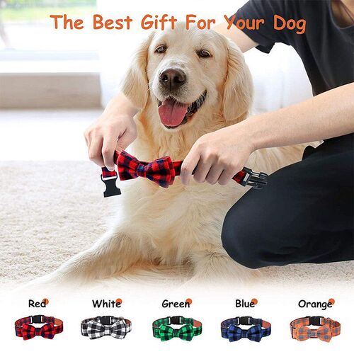 Dog Bow Tie Plaid Dog Collar Cat Bowtie Adjustable Soft Pet