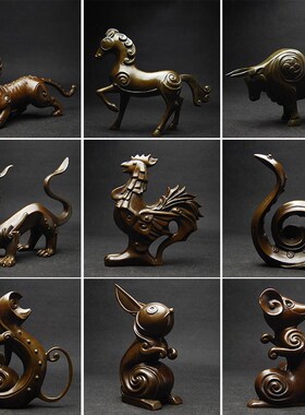 铜之美 十二生肖摆件 铜工艺品生肖铜鼠牛虎兔龙蛇马羊猴鸡狗猪