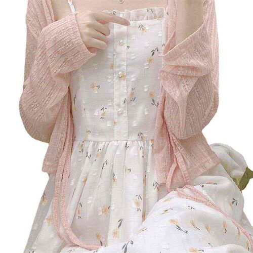 Gent Sty Floral White Sling Dress Summer Waist Long Dress Fi