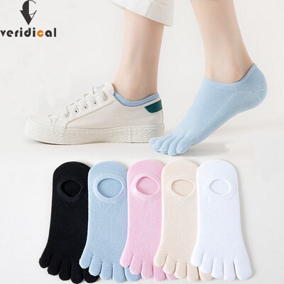 5 Pairs Summer Invisible Toe Socks Woman Girl Cotton Thin So
