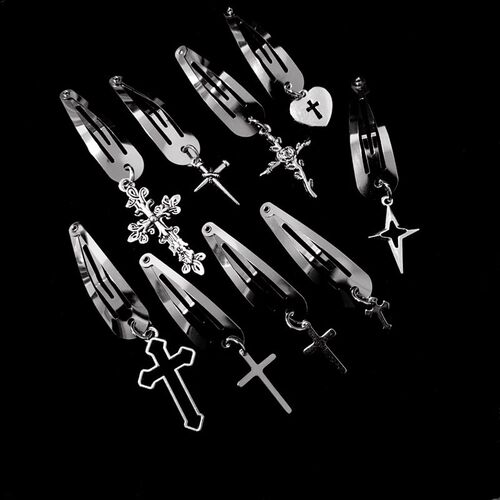 Hiphop Rock Metal Cross Flower Star Hair Clips for Girls Fem