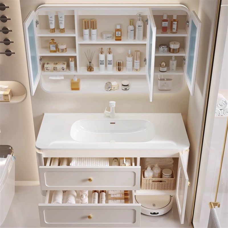 橡木浴室柜奶油风陶瓷盆卫生间圆角洗脸盆柜洗手洗漱台卫浴柜,家装主材,浴室柜组合,淘宝优惠券,粉丝福利购,淘宝优惠卷