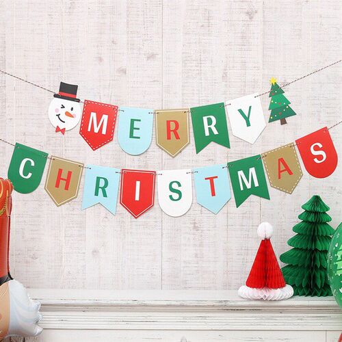D2 Christmas decorations Christmas paper flag cartoon old ma