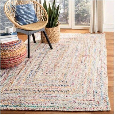 Indian Braided Floor Rug Handmade Jute Rug Natural Jute