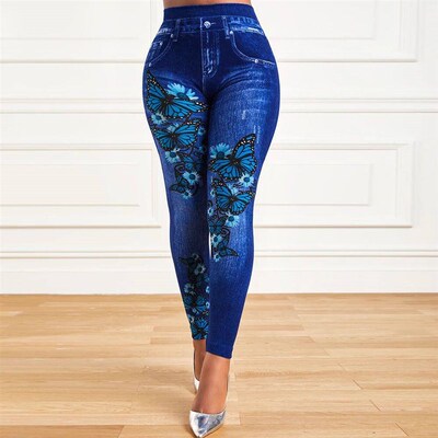 Plus Size Oversized Women High Waist Sretchy Legging Denim L