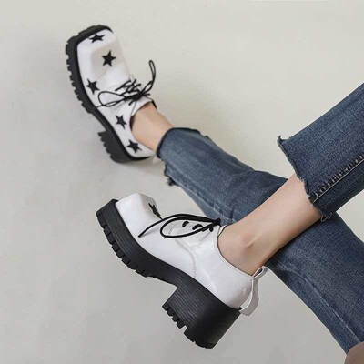 Spring New Niche Personality Square Toe Thick-soled Leather