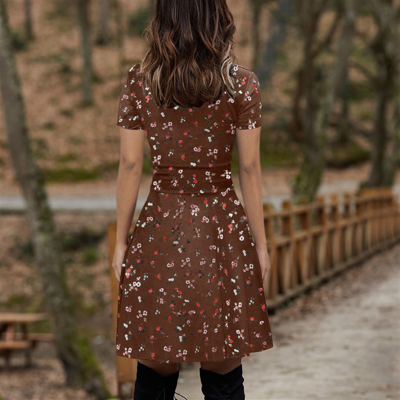Casual Short Sleeve Party Dress Retro Robe Women V-Neck图片